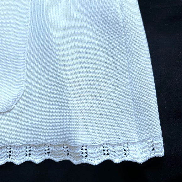 CARTE Knit Top Short Sleeve Collared Vintage Lace Flower Buttons Pockets Cream L - Picture 2 of 7